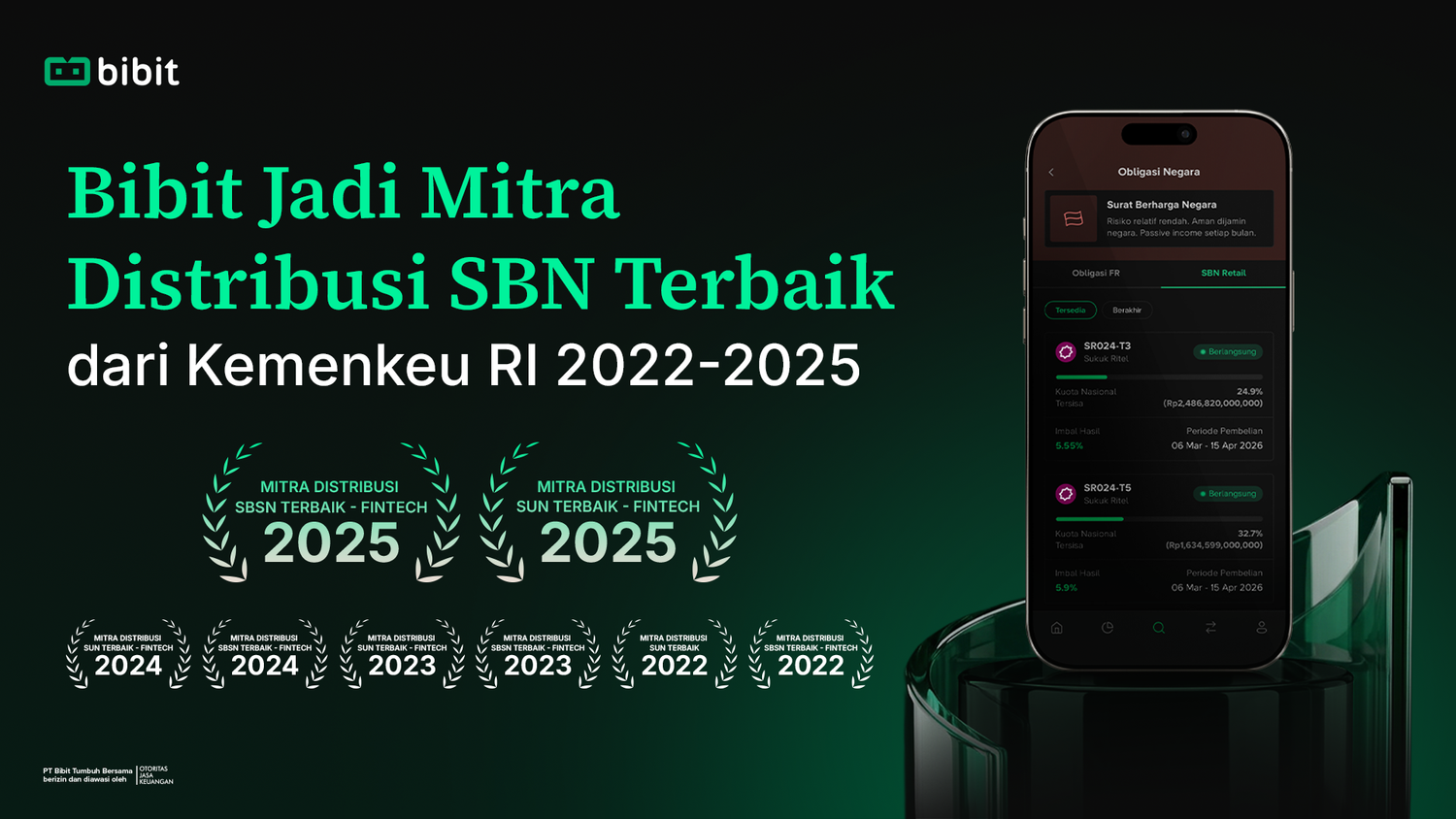 Bibit Jadi Mitra Distribusi SBN Terbaik dari Kemenkeu RI 2022-2025